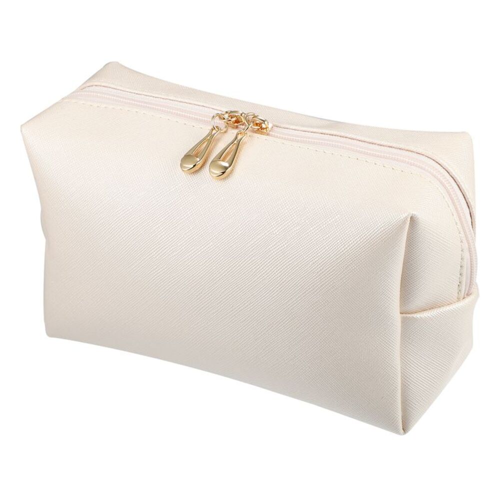 1 Pcs Travel Waterproof PU Leather Makeup Bag L Size Beige